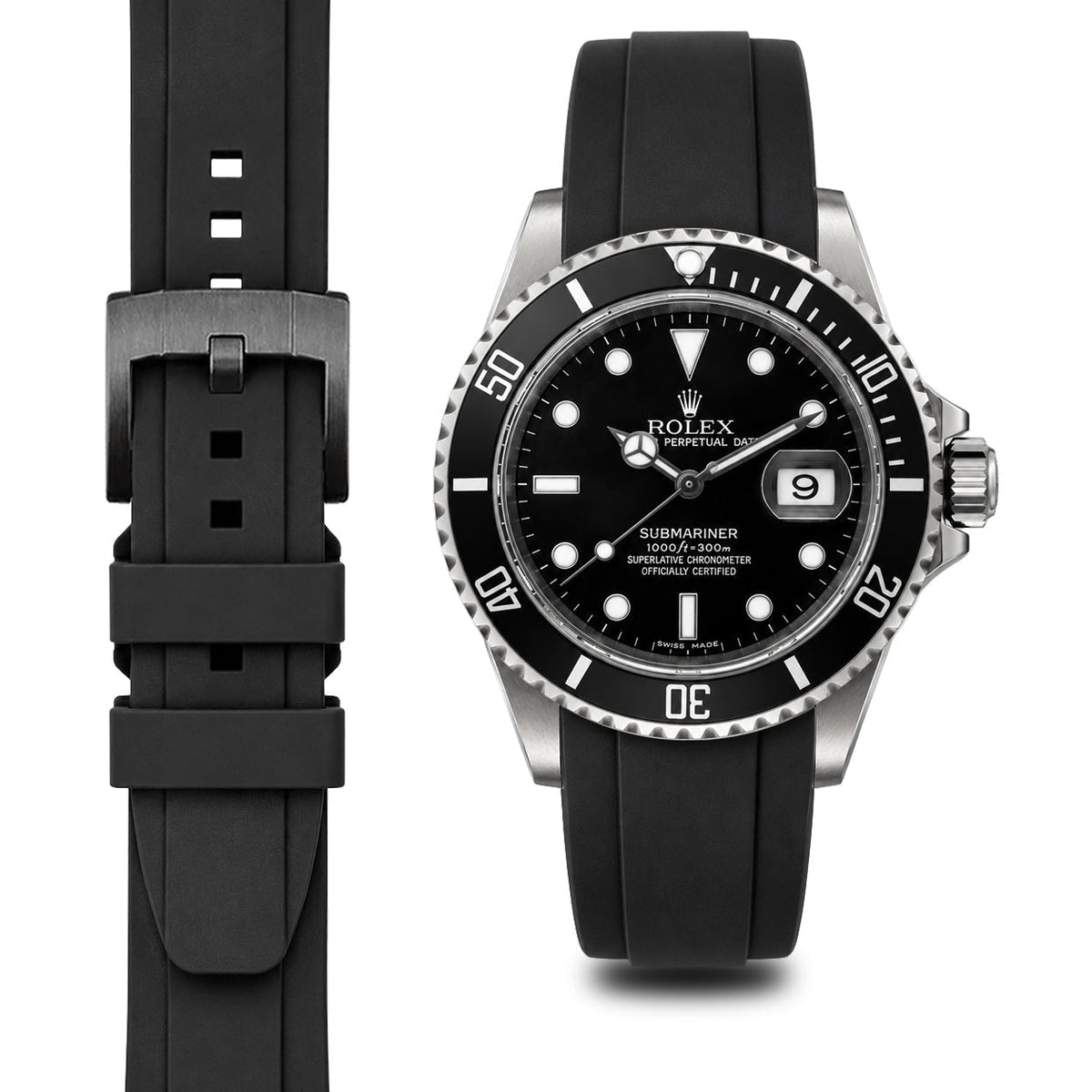 Gebogenes Kautschukarmband für Rolex Submariner mit Dornschließe