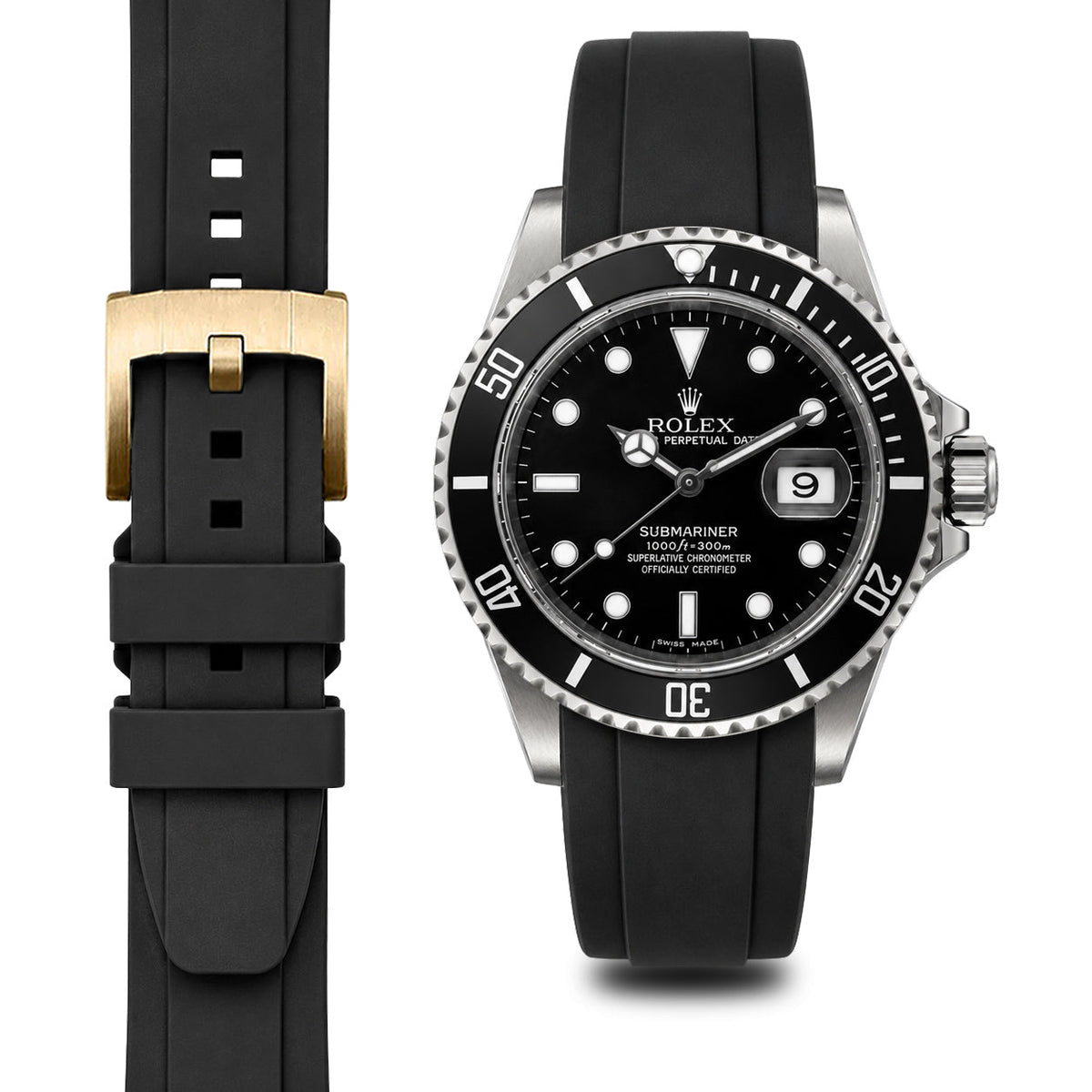 Gebogenes Kautschukarmband für Rolex Submariner mit Dornschließe