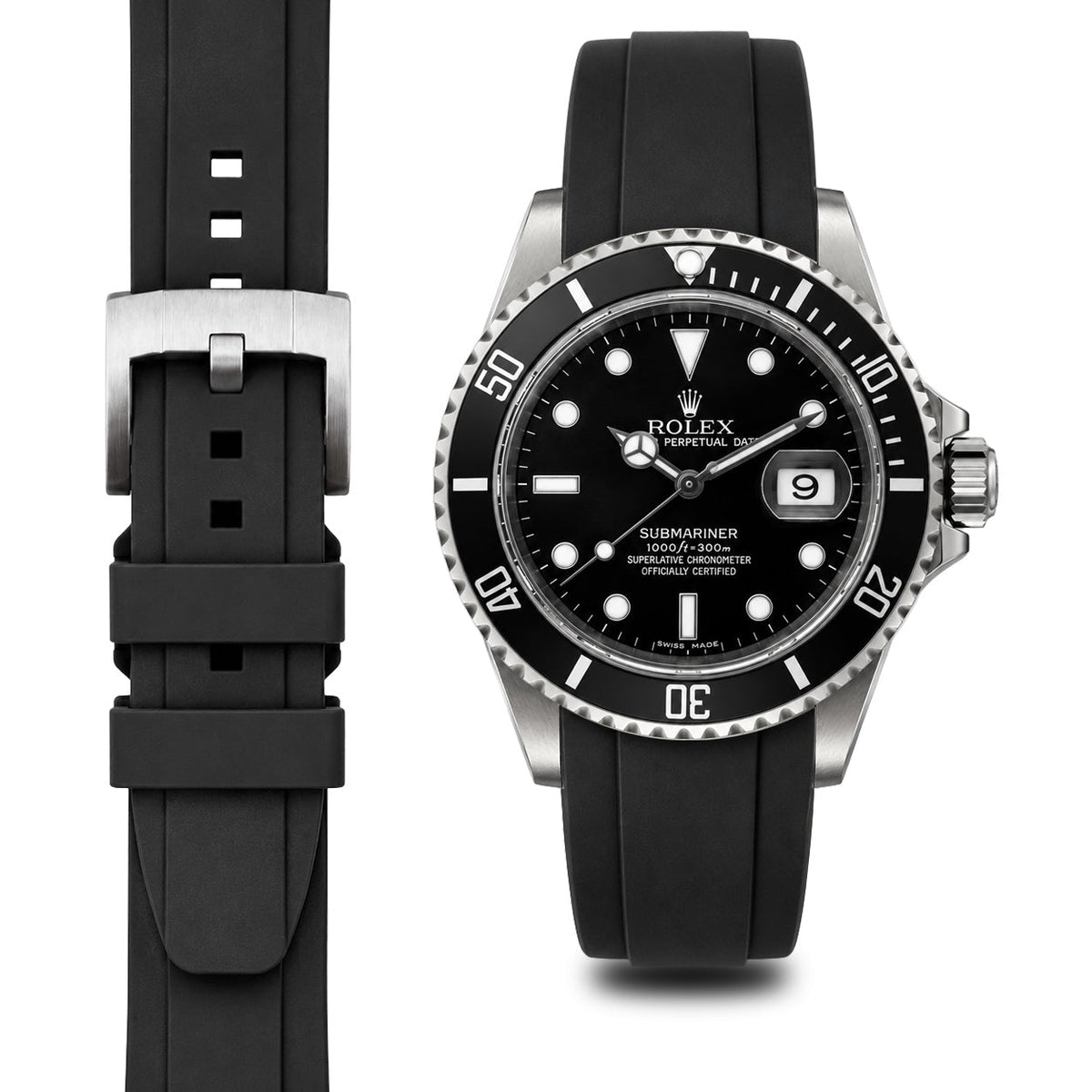 Gebogenes Kautschukarmband für Rolex Submariner mit Dornschließe