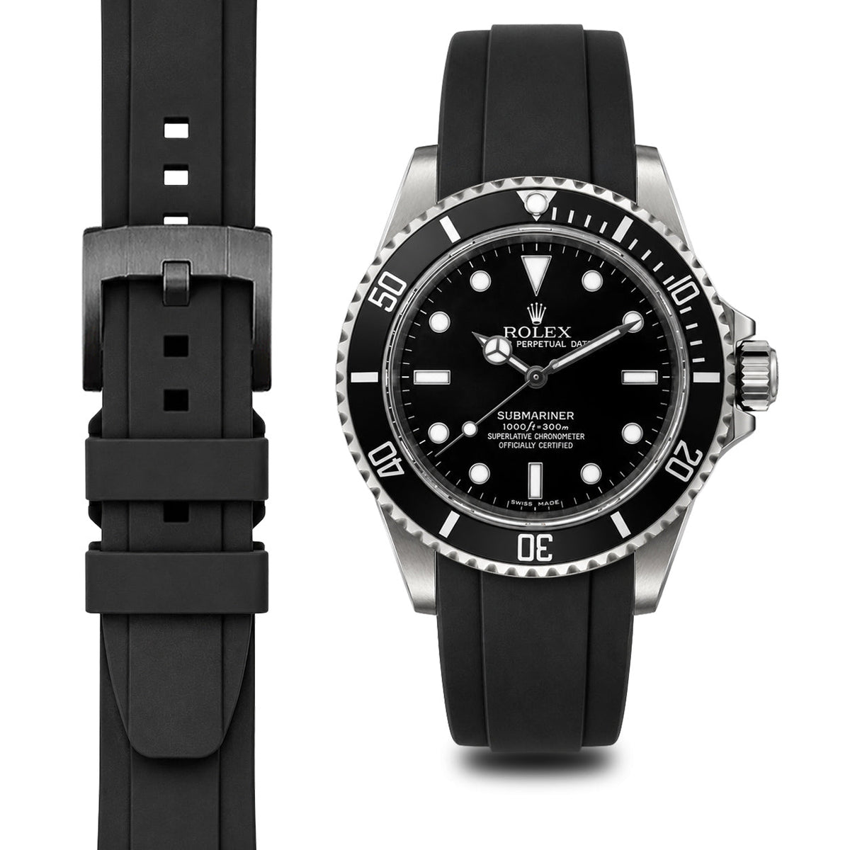 Gebogenes Kautschukarmband für Rolex Submariner No-Date mit Dornschließe