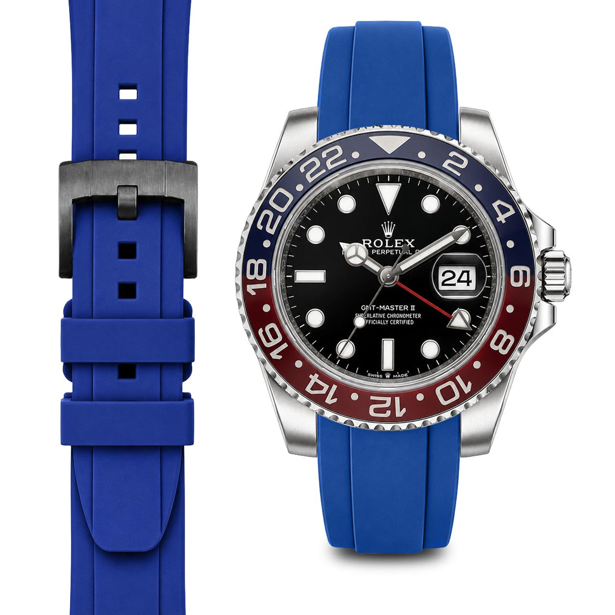 Gebogenes Kautschukarmband für Rolex GMT Ceramic Jubilee mit Dornschließe
