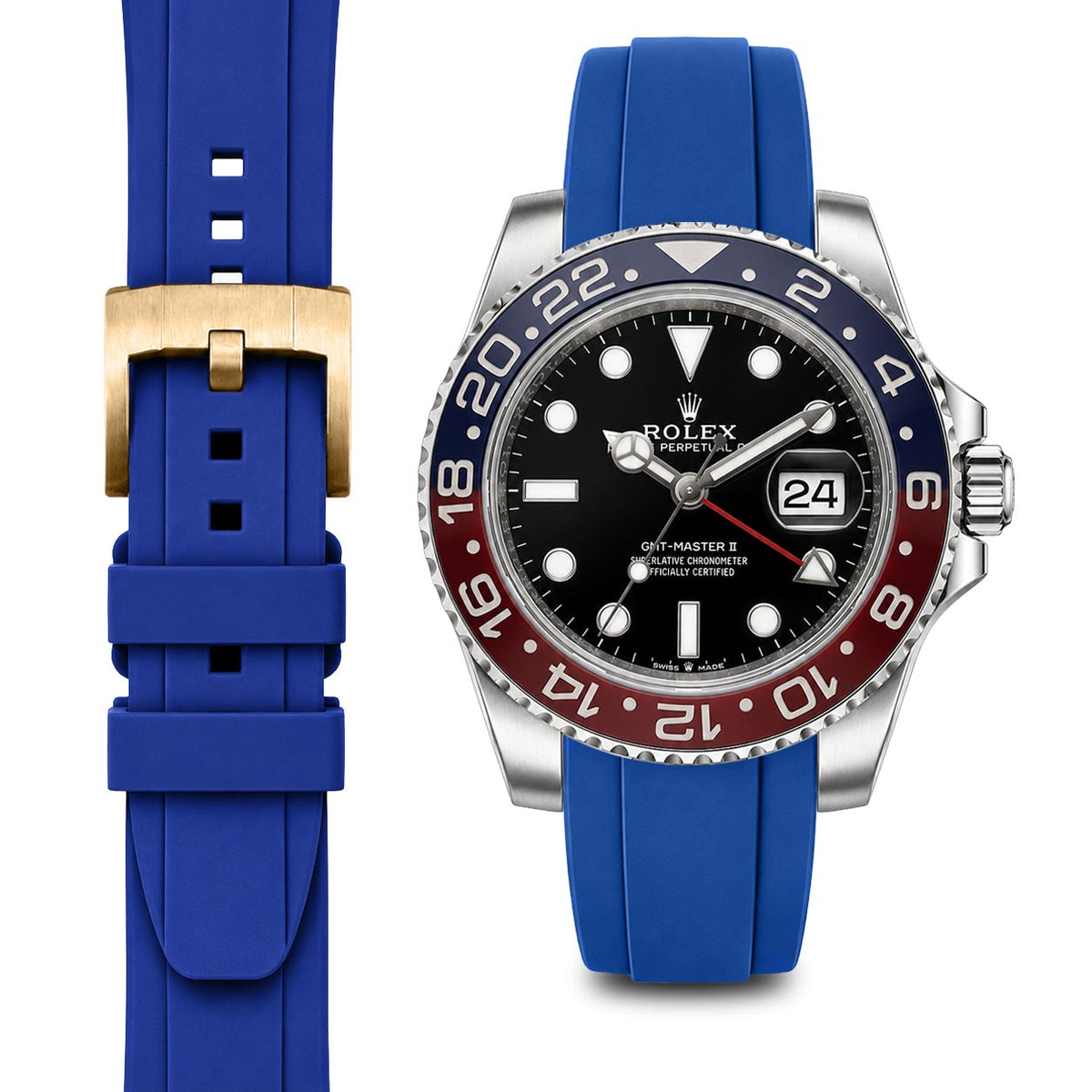 Gebogenes Kautschukarmband für Rolex GMT Ceramic Jubilee mit Dornschließe