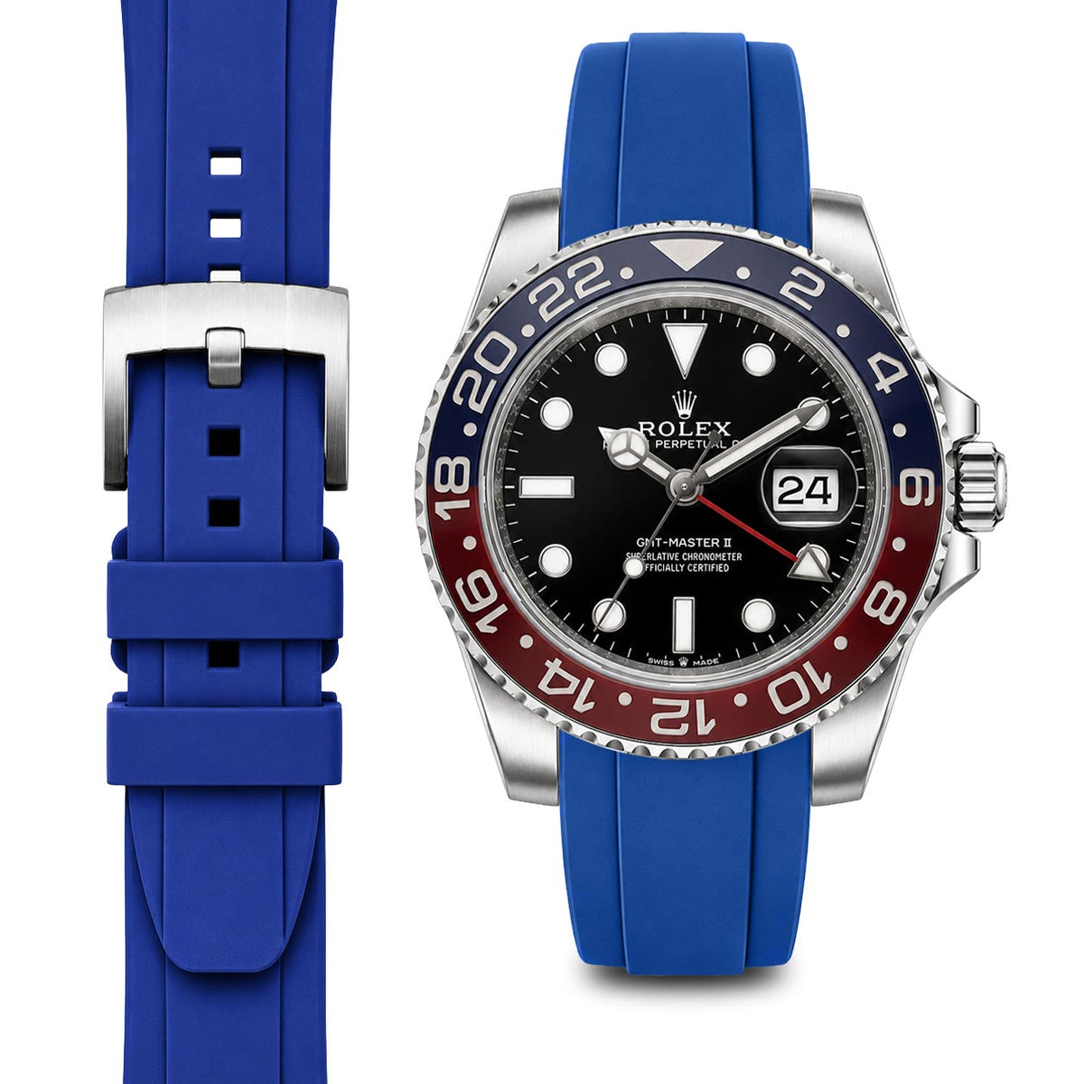Gebogenes Kautschukarmband für Rolex GMT Ceramic Jubilee mit Dornschließe