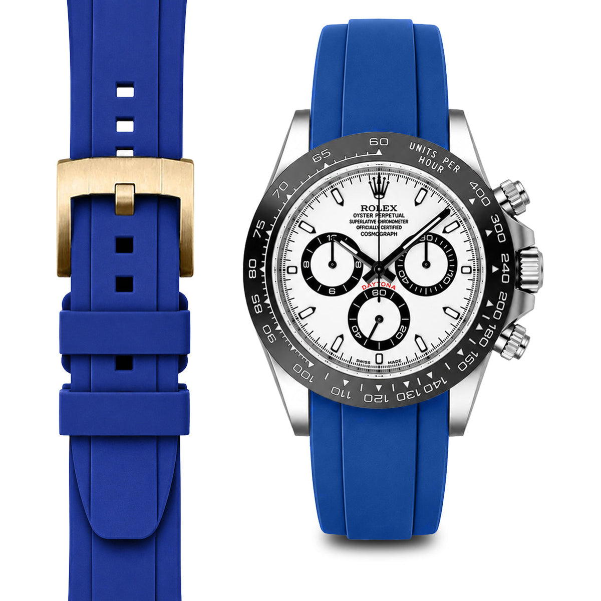 Gebogenes Kautschukarmband für Rolex Ceramic Daytona mit Dornschließe