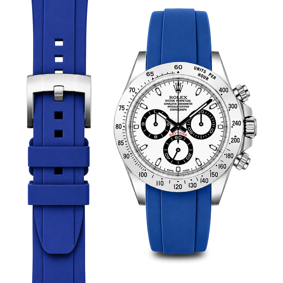 Gebogenes Kautschukarmband für Rolex Daytona mit Dornschließe