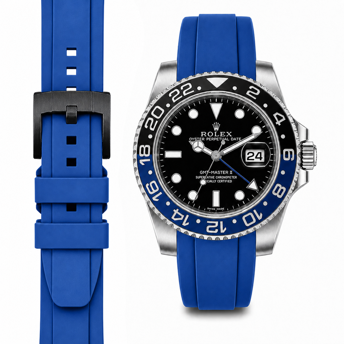 Gewölbtes Kautschukarmband für Rolex GMT Master II Keramik mit Dornschließe