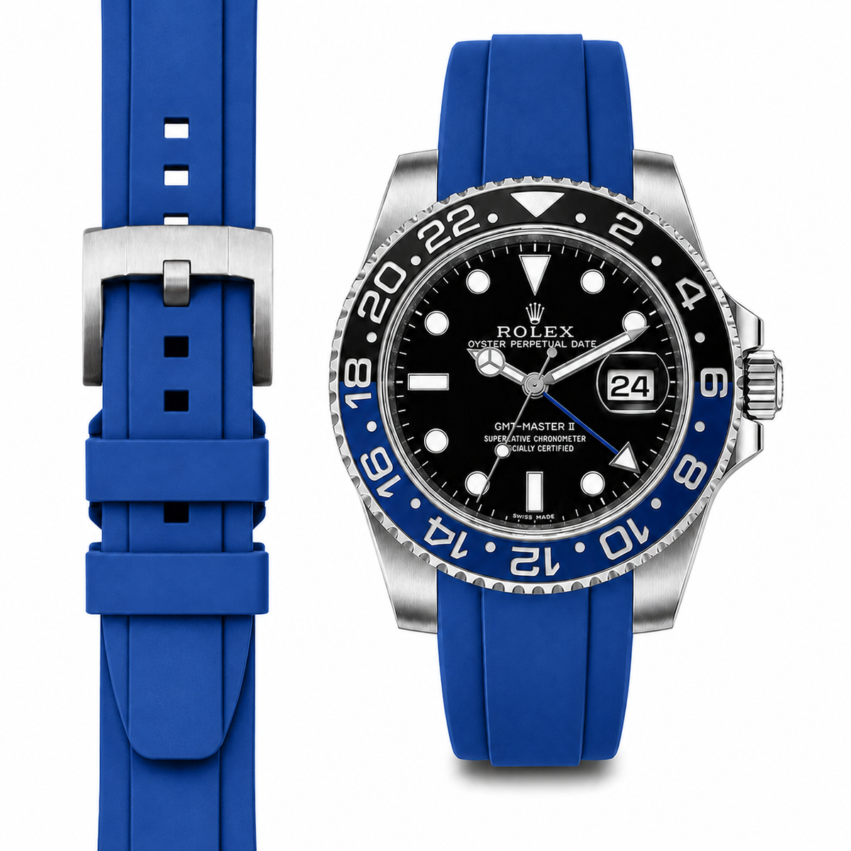 Gewölbtes Kautschukarmband für Rolex GMT Master II Keramik mit Dornschließe
