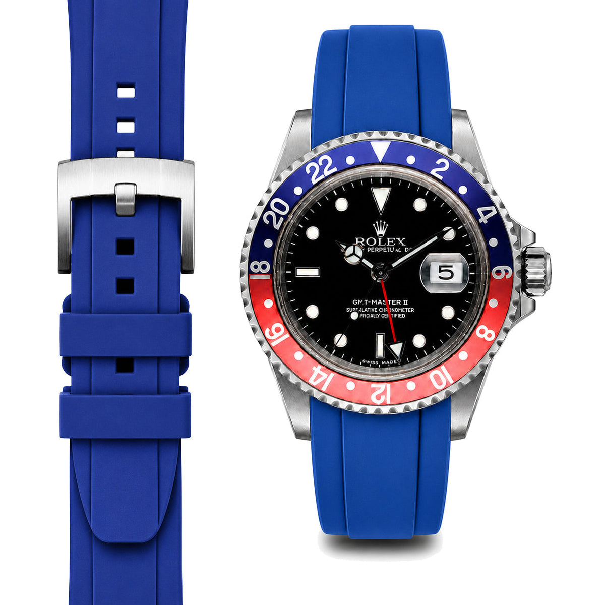 Gewölbtes Kautschukarmband für Rolex GMT Master I & II Dornschließe