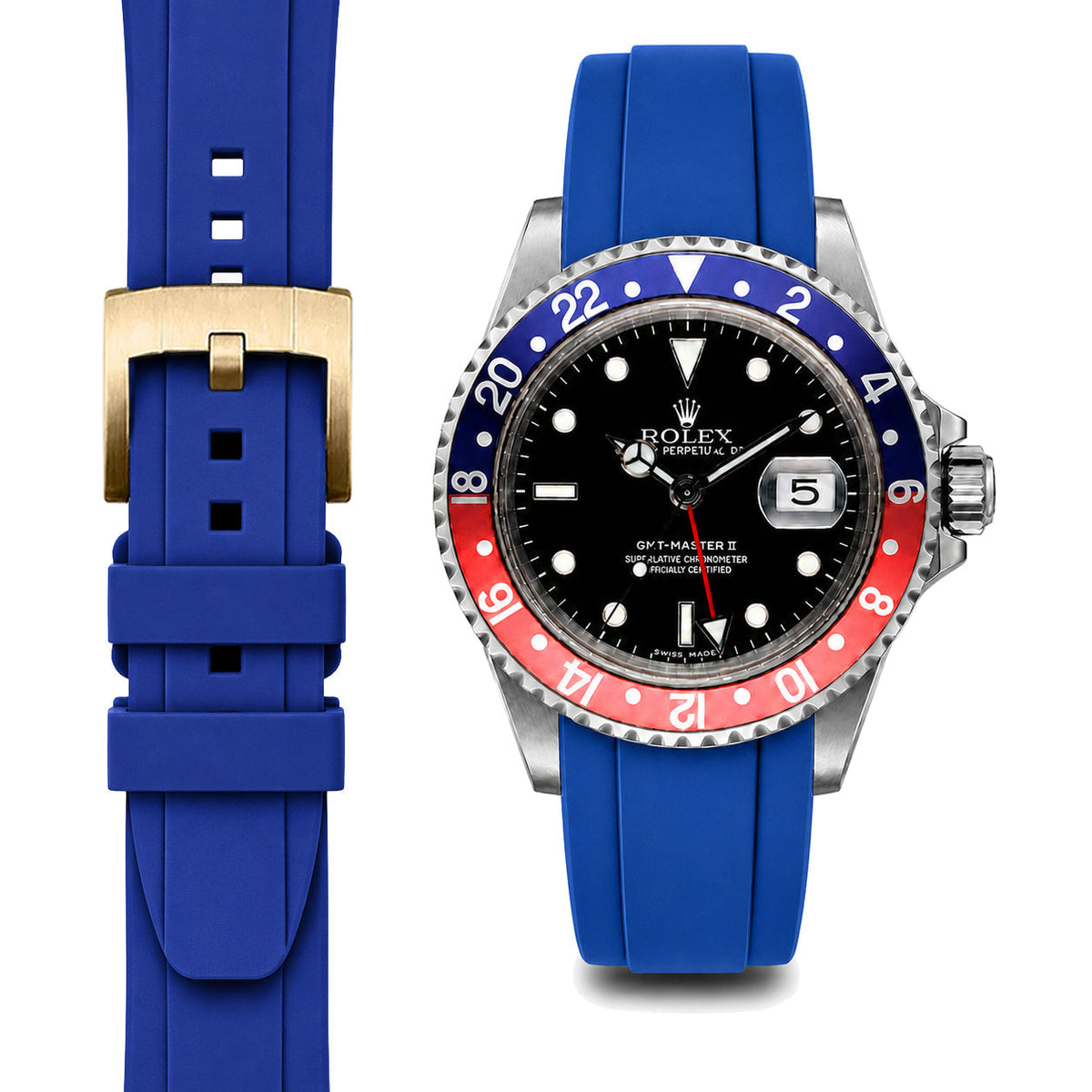 Gewölbtes Kautschukarmband für Rolex GMT Master I & II Dornschließe