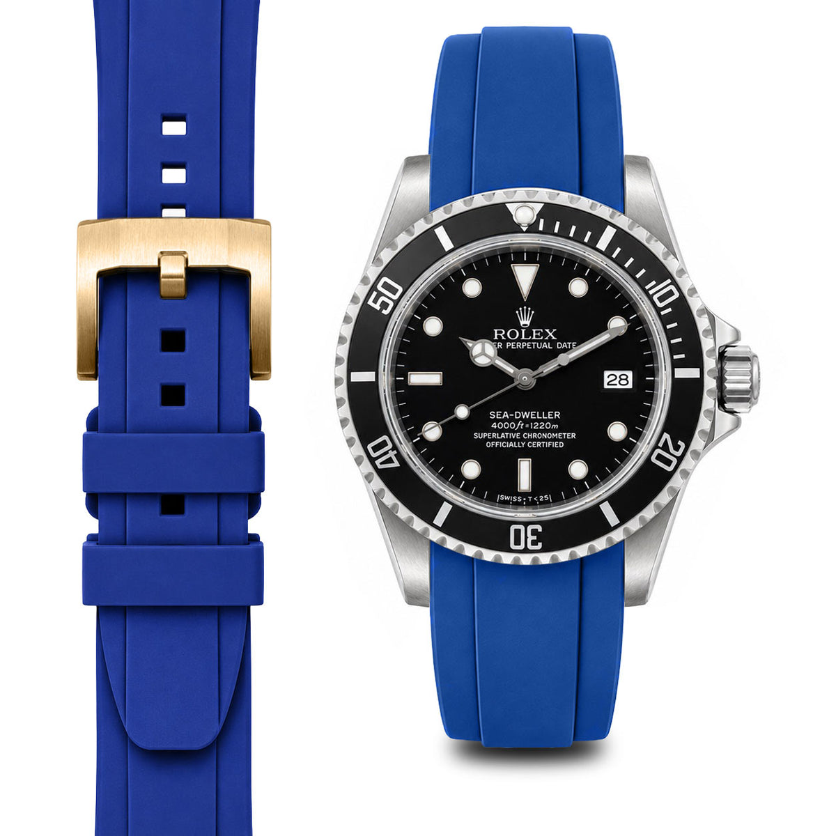 Gebogenes Kautschukarmband für Rolex Sea-Dweller mit Dornschließe