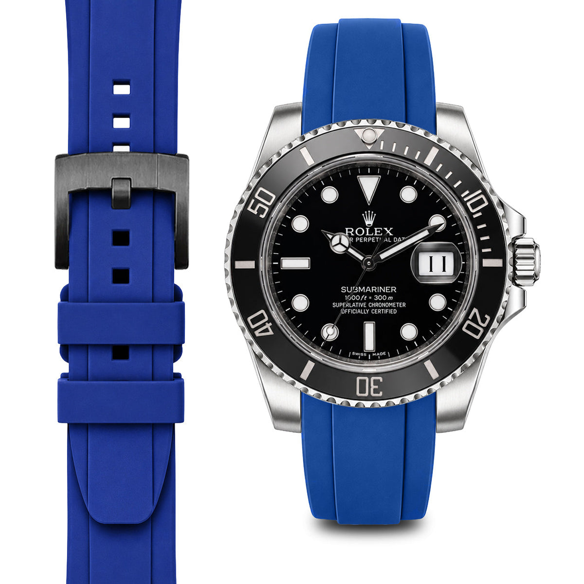Gewölbtes Kautschukarmband für Rolex Submariner Keramik mit Dornschließe