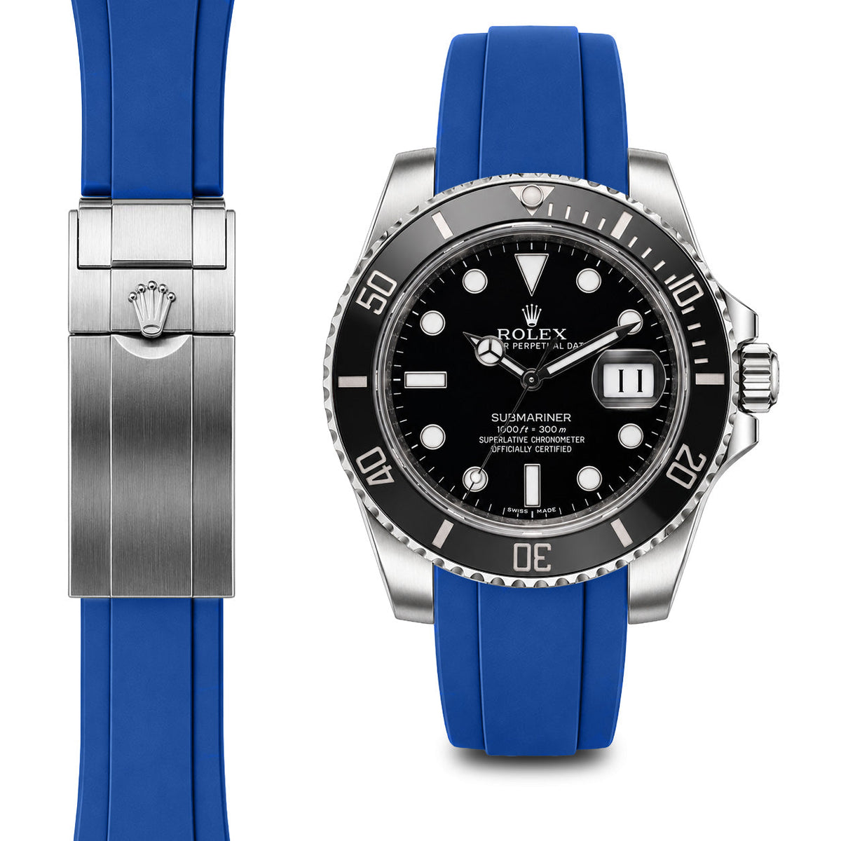 Gebogenes Kautschukarmband für Rolex Submariner Keramik-Faltschließe