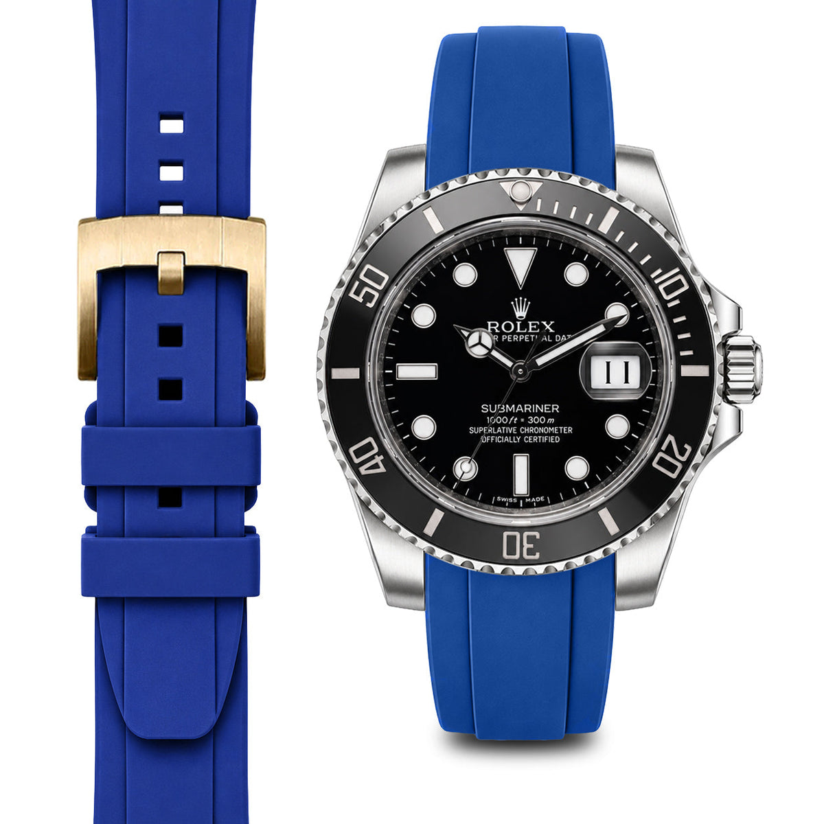 Gewölbtes Kautschukarmband für Rolex Submariner Keramik mit Dornschließe