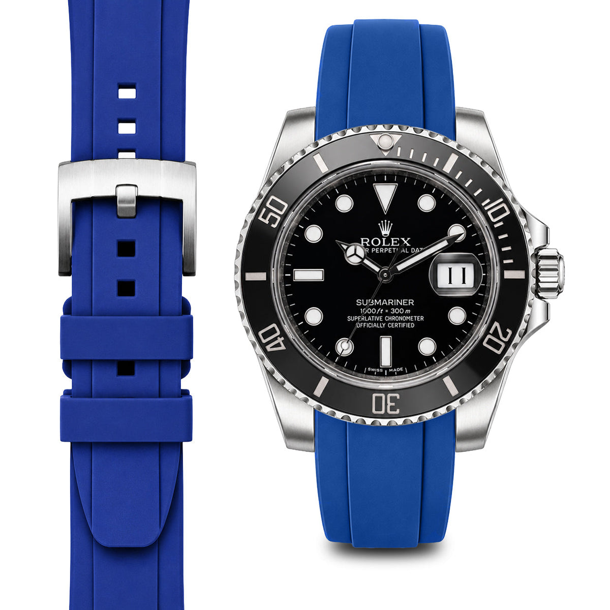 Gewölbtes Kautschukarmband für Rolex Submariner Keramik mit Dornschließe