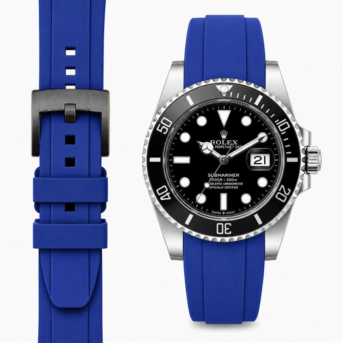 Kautschukarmband mit gebogenem Ende für Rolex Submariner 41mm mit Dornschließe (Modell 2020)