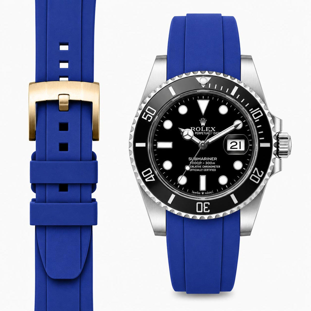 Kautschukarmband mit gebogenem Ende für Rolex Submariner 41mm mit Dornschließe (Modell 2020)