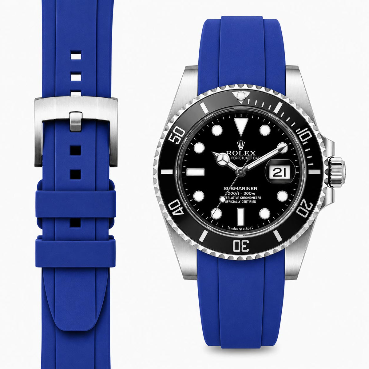 Kautschukarmband mit gebogenem Ende für Rolex Submariner 41mm mit Dornschließe (Modell 2020)