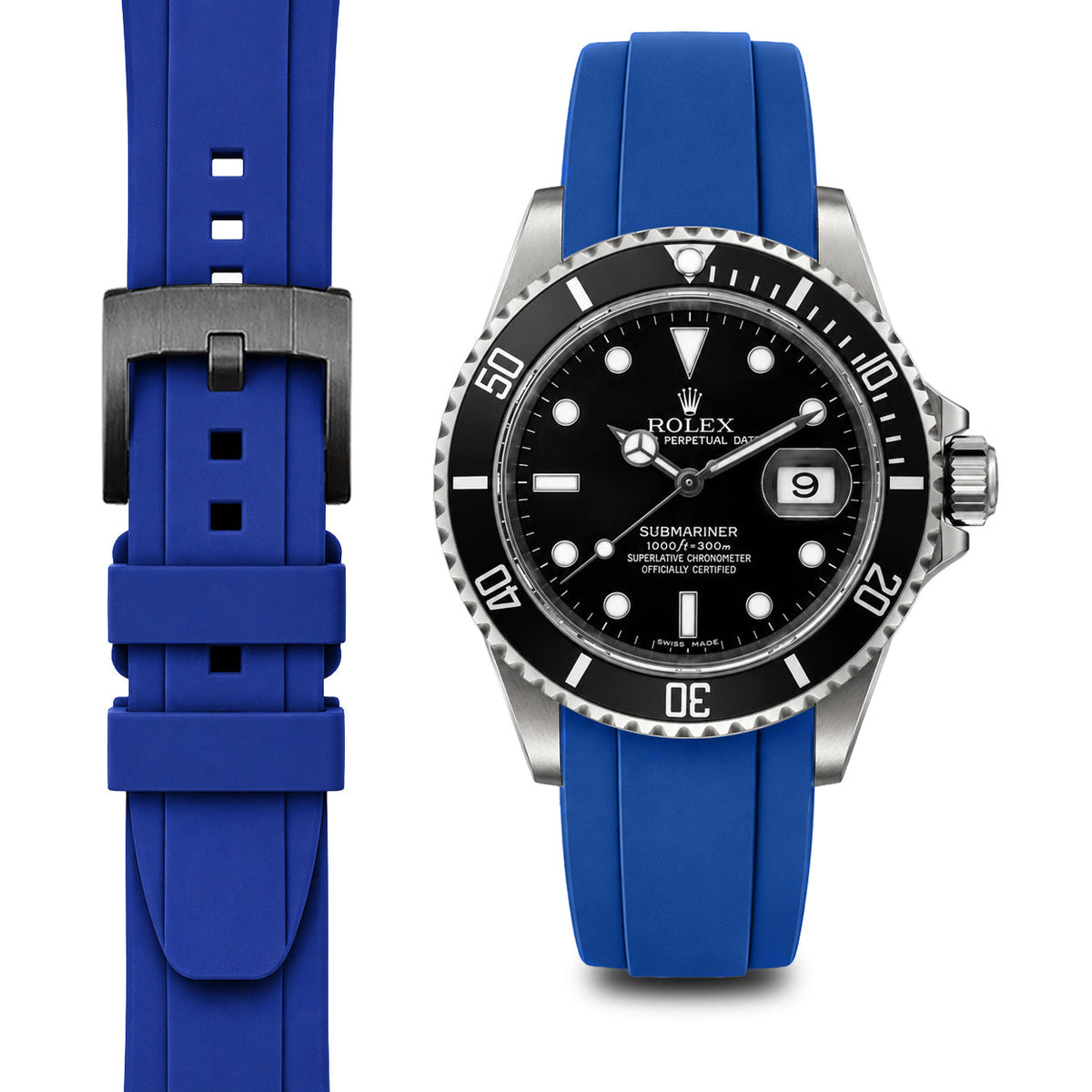 Gebogenes Kautschukarmband für Rolex Submariner mit Dornschließe