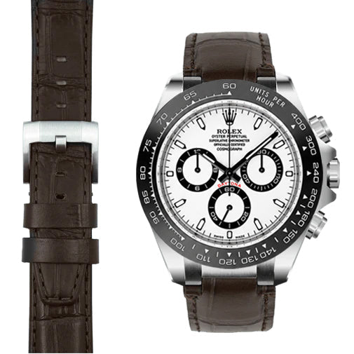 Edelstahl-Anstoß Lederarmband für Rolex Ceramic Daytona mit Dornschließe