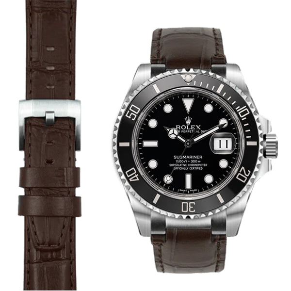 Stahl-Endlink-Lederarmband für Rolex Submariner Ceramic mit Dornschließe