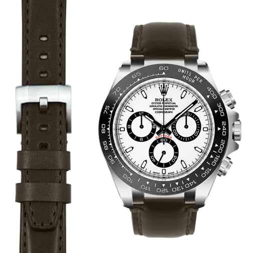 Edelstahl-Anstoß Lederarmband für Rolex Ceramic Daytona mit Dornschließe