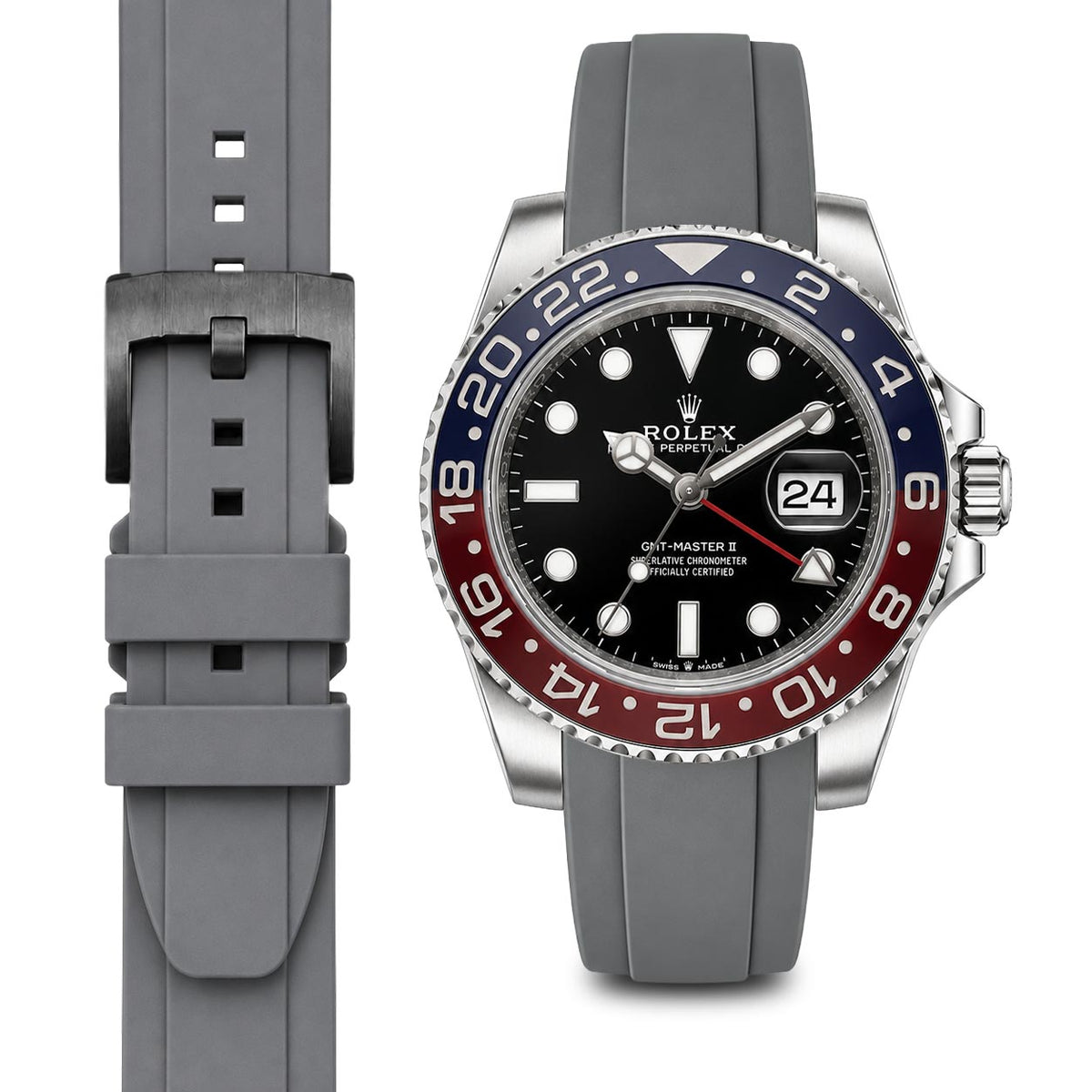 Gebogenes Kautschukarmband für Rolex GMT Ceramic Jubilee mit Dornschließe