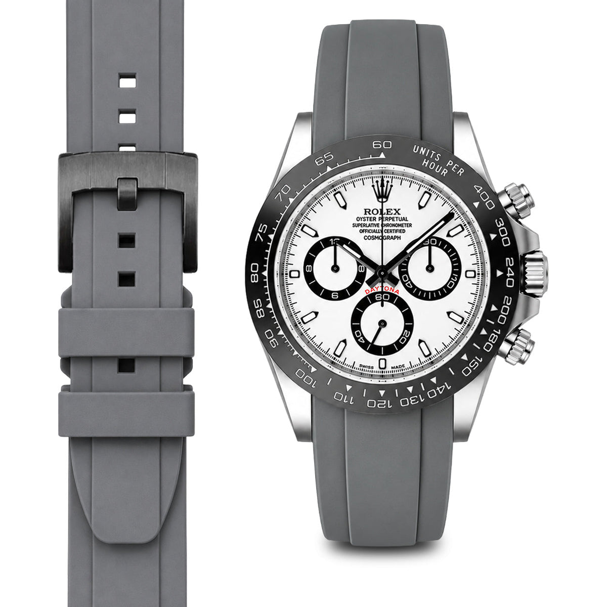 Gebogenes Kautschukarmband für Rolex Ceramic Daytona mit Dornschließe