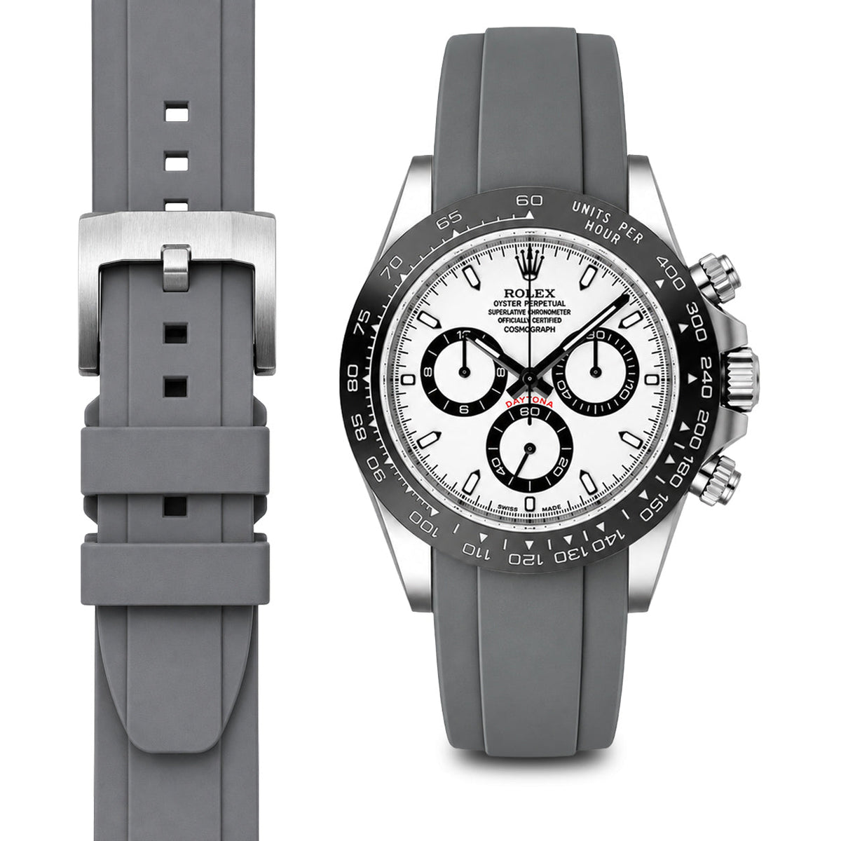 Gebogenes Kautschukarmband für Rolex Ceramic Daytona mit Dornschließe