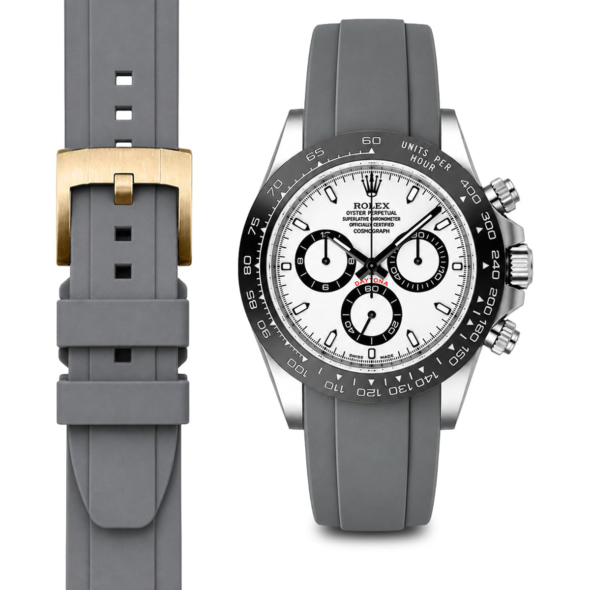 Gebogenes Kautschukarmband für Rolex Ceramic Daytona mit Dornschließe