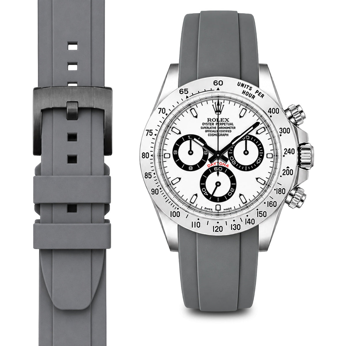 Gebogenes Kautschukarmband für Rolex Daytona mit Dornschließe