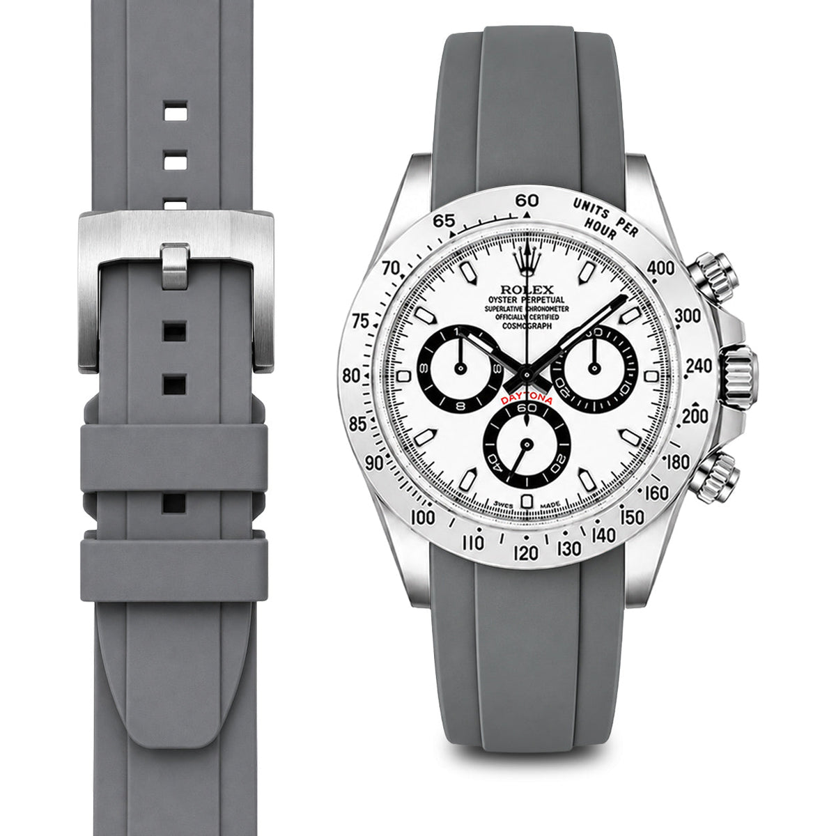 Gebogenes Kautschukarmband für Rolex Daytona mit Dornschließe