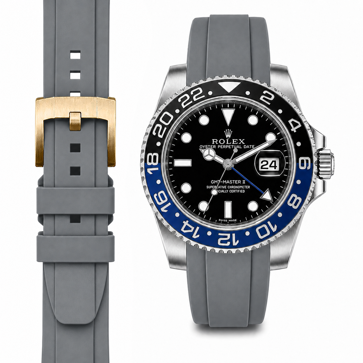 Gewölbtes Kautschukarmband für Rolex GMT Master II Keramik mit Dornschließe