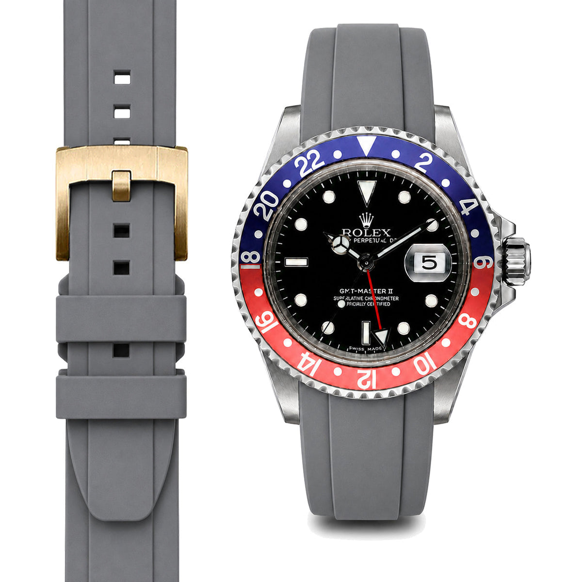 Gewölbtes Kautschukarmband für Rolex GMT Master I & II Dornschließe