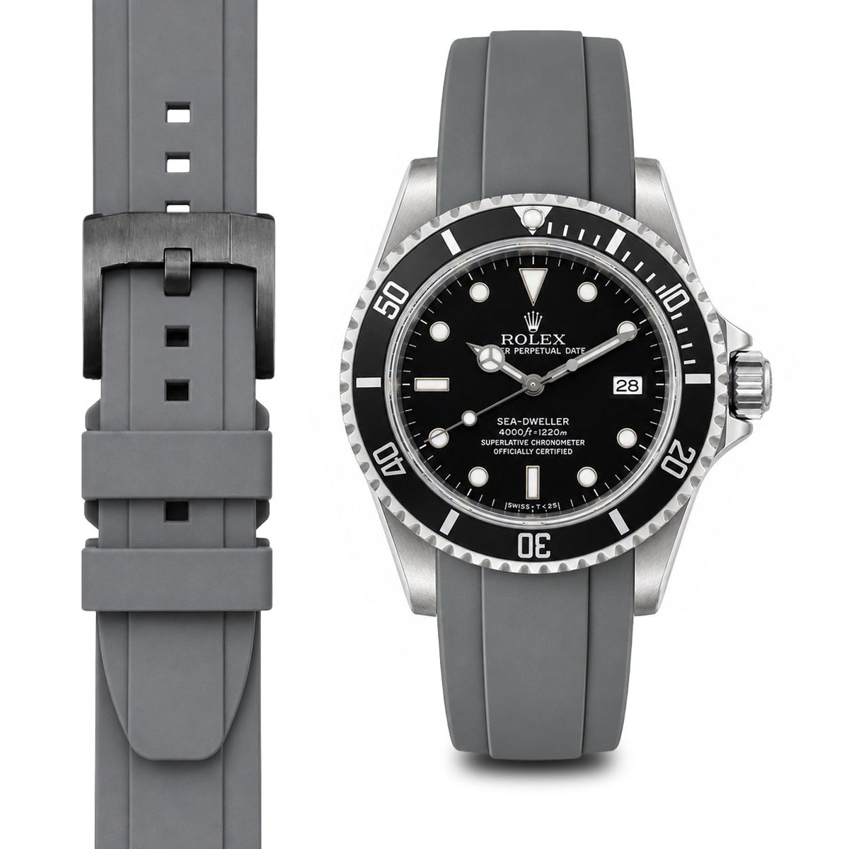 Gebogenes Kautschukarmband für Rolex Sea-Dweller mit Dornschließe