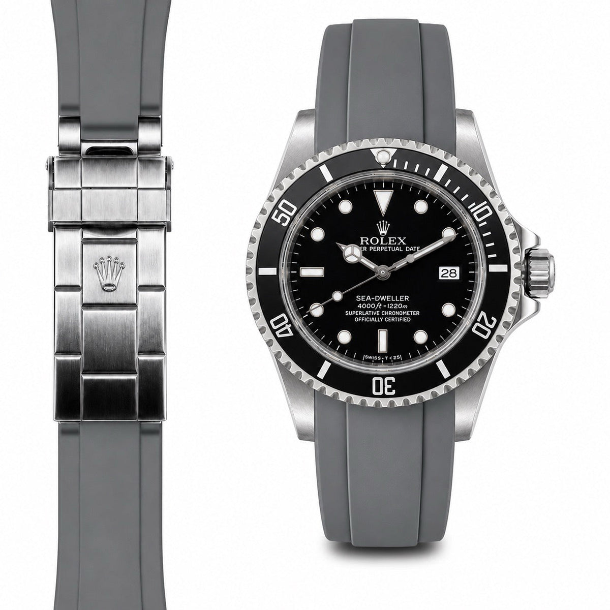 Gebogenes Endstück Kautschukarmband für Rolex Sea-Dweller Faltschließe