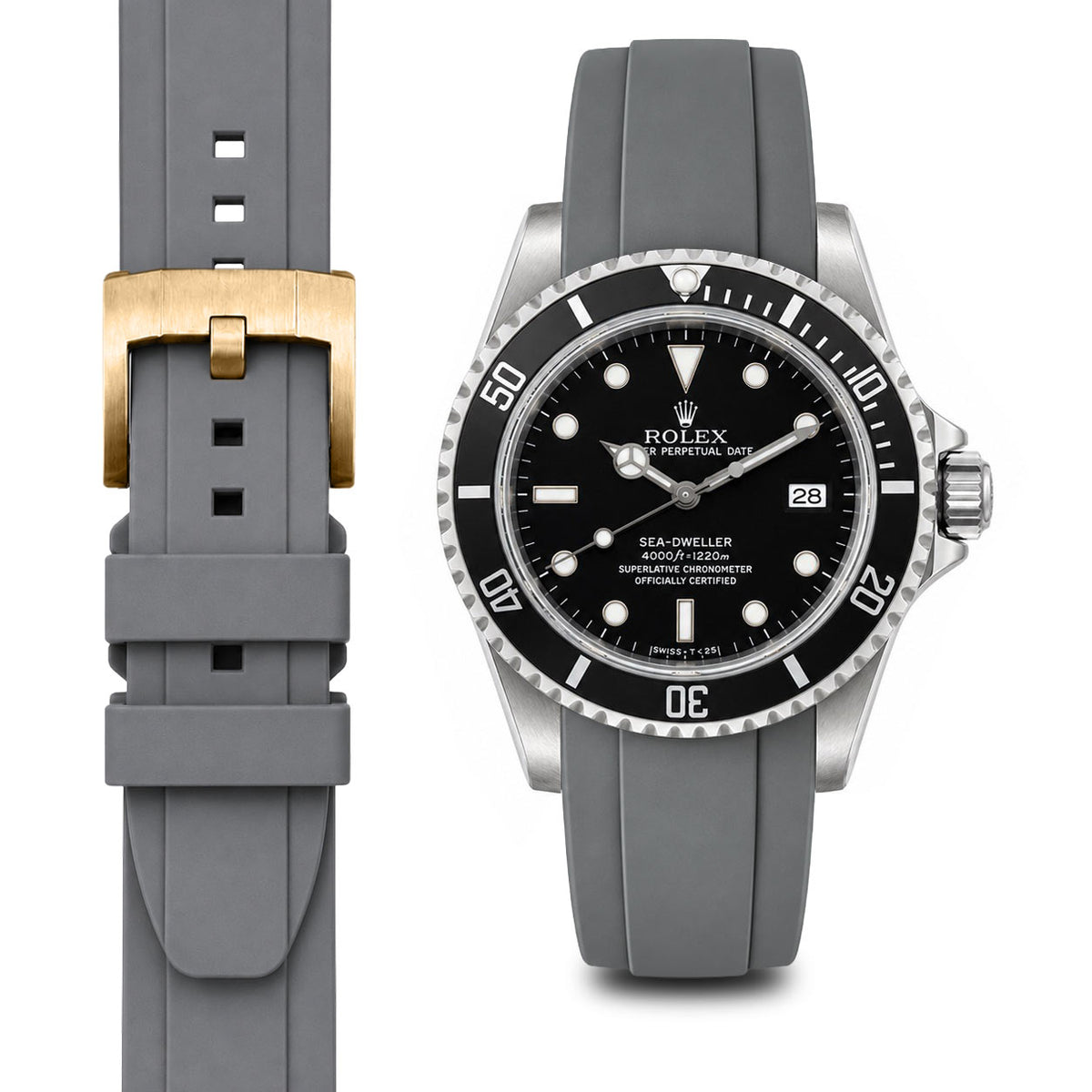 Gebogenes Kautschukarmband für Rolex Sea-Dweller mit Dornschließe