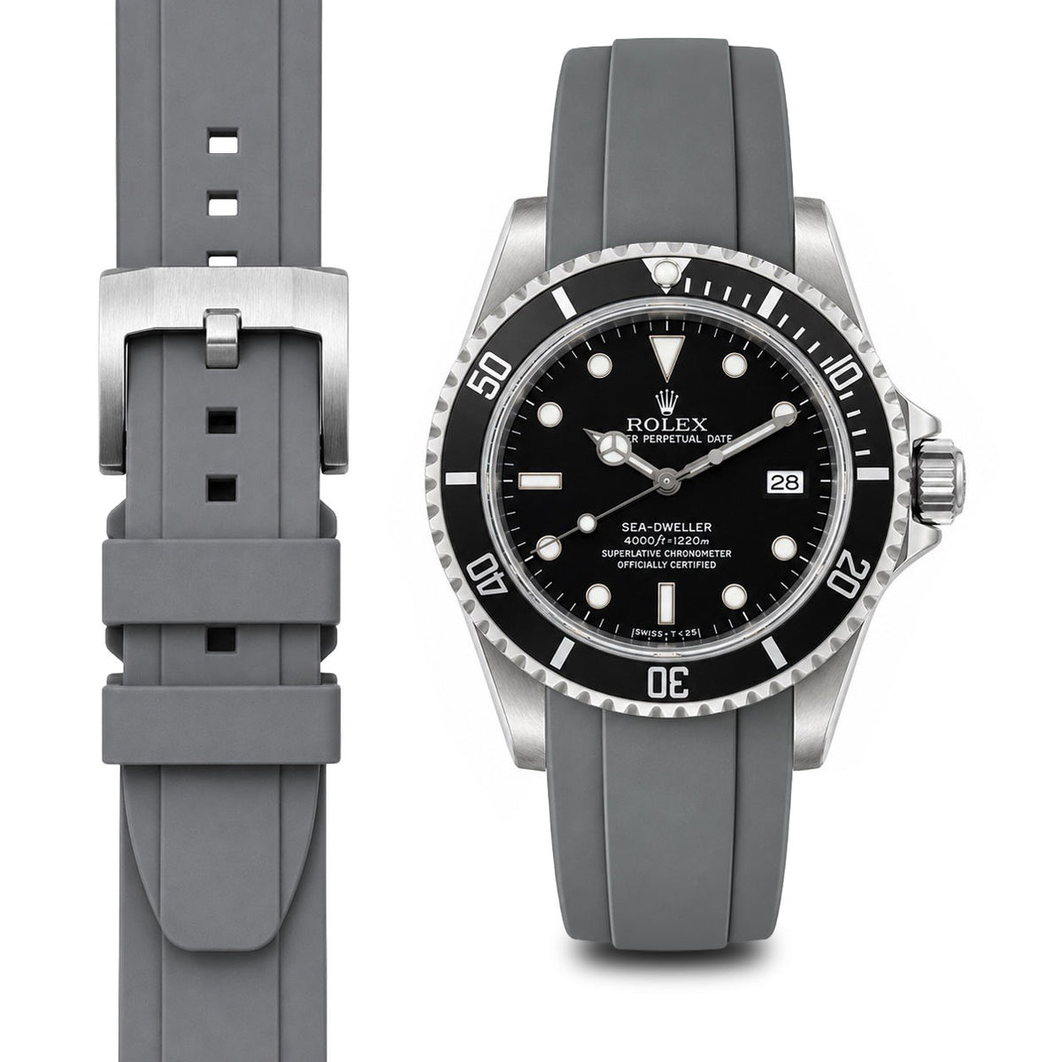 Gebogenes Kautschukarmband für Rolex Sea-Dweller mit Dornschließe