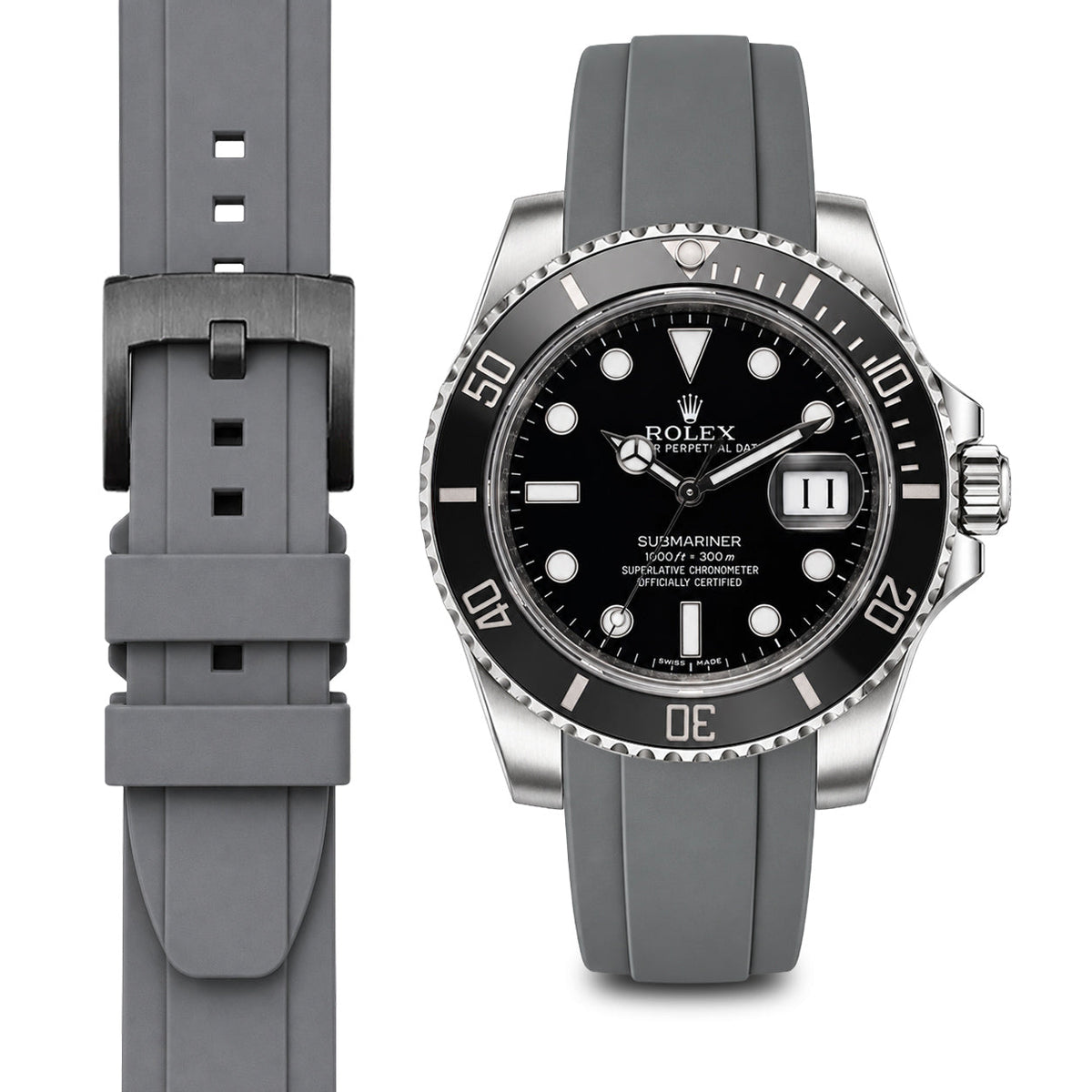 Gewölbtes Kautschukarmband für Rolex Submariner Keramik mit Dornschließe
