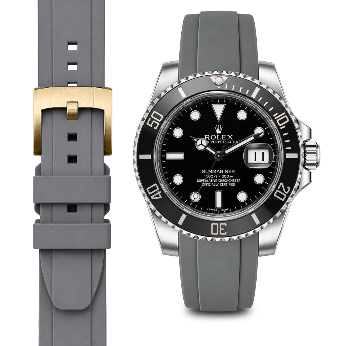 Gewölbtes Kautschukarmband für Rolex Submariner Keramik mit Dornschließe