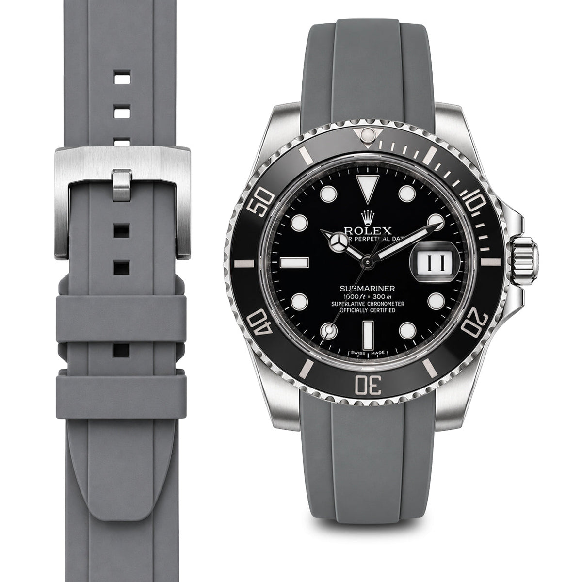 Gewölbtes Kautschukarmband für Rolex Submariner Keramik mit Dornschließe