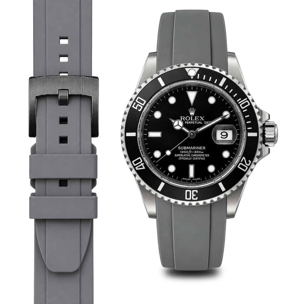 Gebogenes Kautschukarmband für Rolex Submariner mit Dornschließe