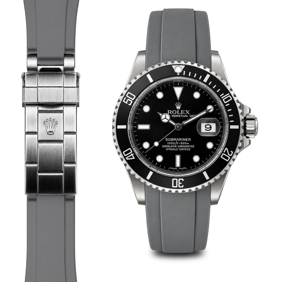 Gebogenes Kautschukarmband für Rolex Submariner Faltschließe
