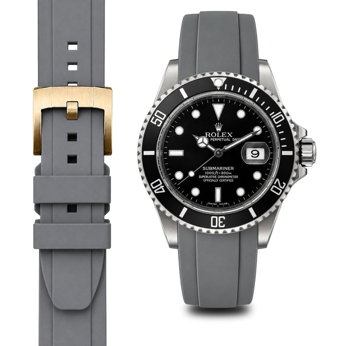 Gebogenes Kautschukarmband für Rolex Submariner mit Dornschließe
