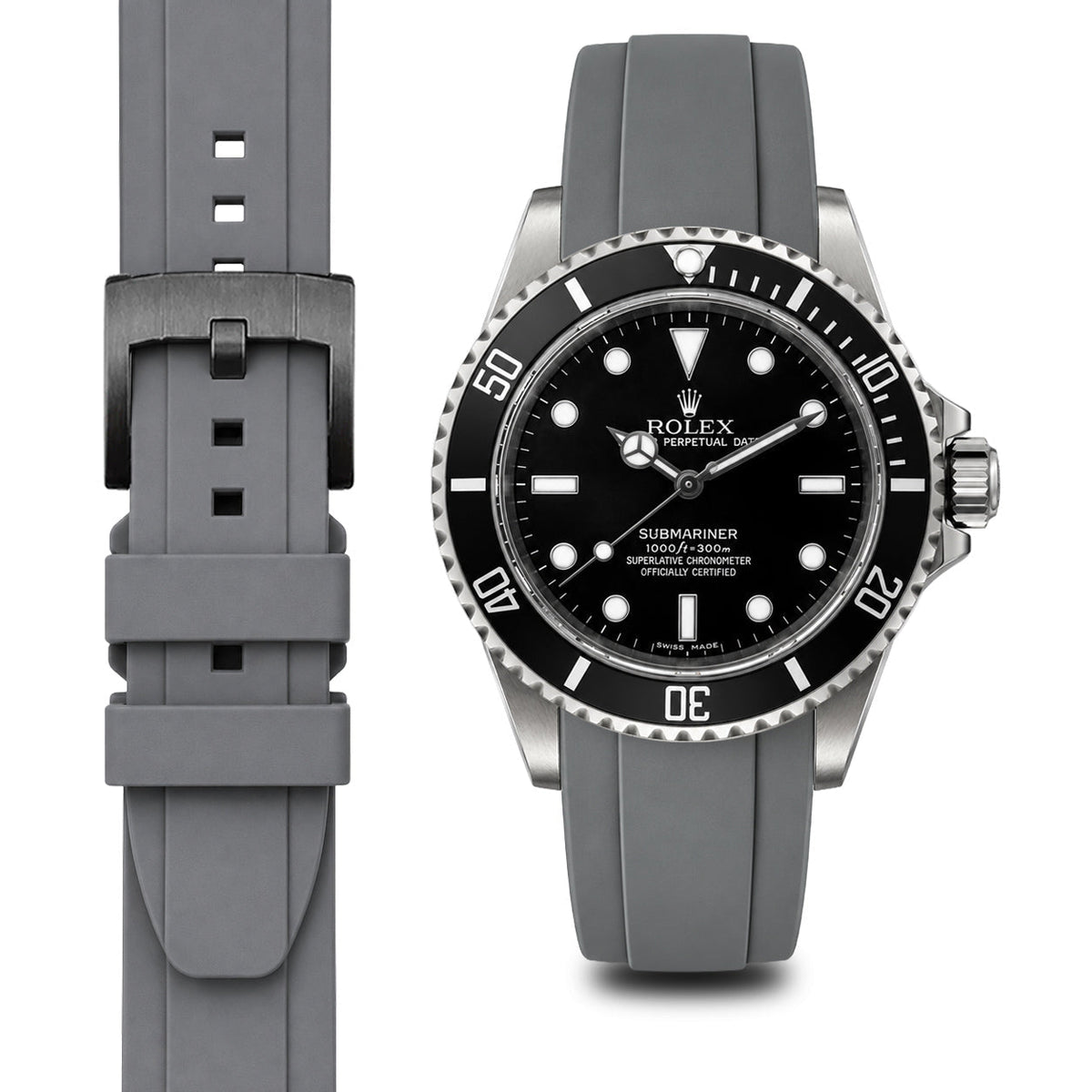 Gebogenes Kautschukarmband für Rolex Submariner No-Date mit Dornschließe