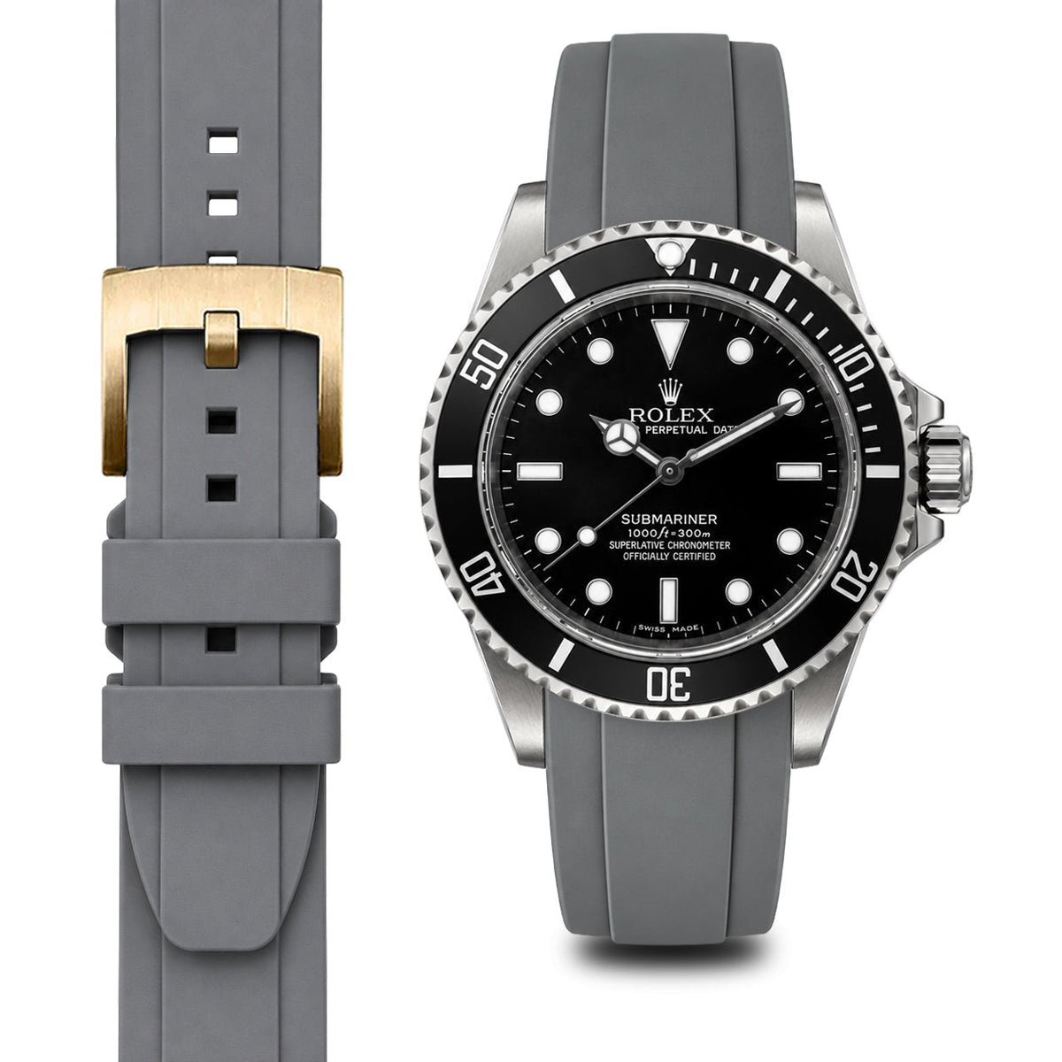 Gebogenes Kautschukarmband für Rolex Submariner No-Date mit Dornschließe