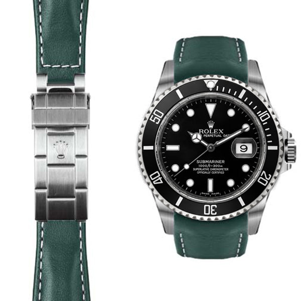 Gebogenes Lederarmband für Rolex Submariner Faltschließe