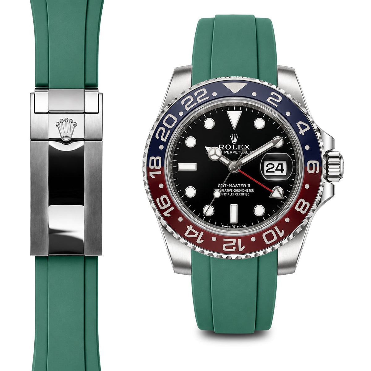 Kautschukarmband mit gebogenem Ende für Rolex GMT-Master II Keramik-Faltschließe (Modell von 2018-Heute)