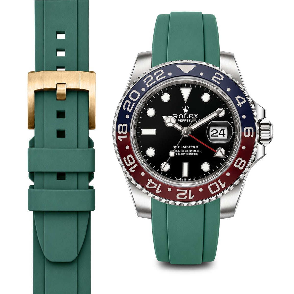 Gebogenes Kautschukarmband für Rolex GMT Ceramic Jubilee mit Dornschließe