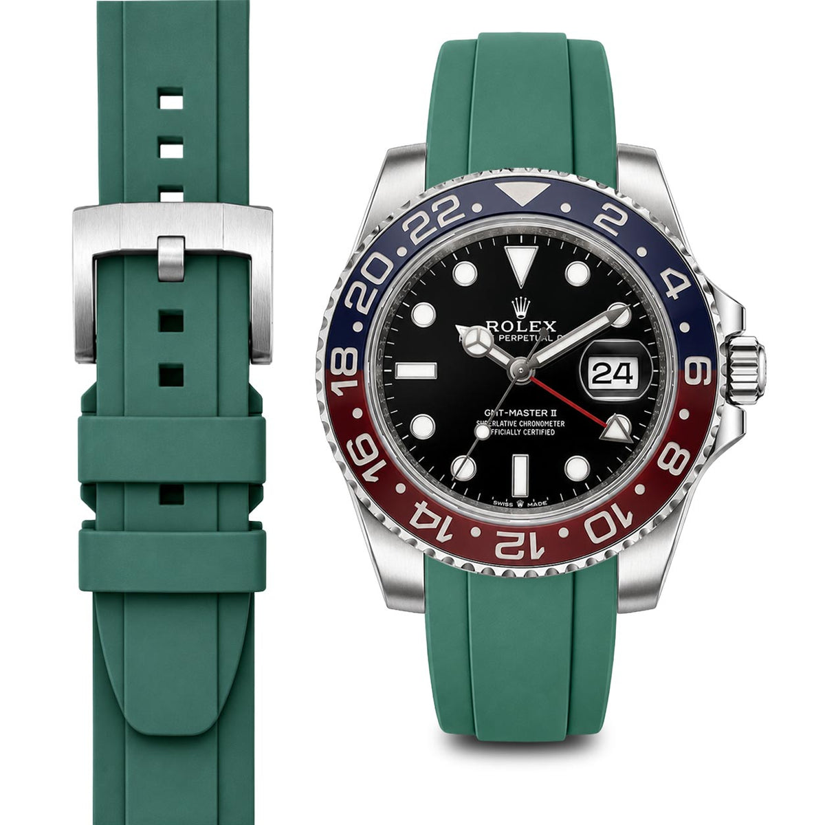 Gebogenes Kautschukarmband für Rolex GMT Ceramic Jubilee mit Dornschließe