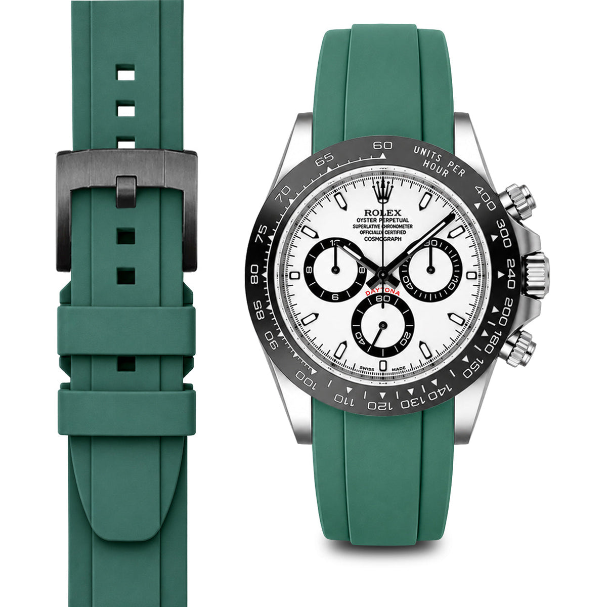 Gebogenes Kautschukarmband für Rolex Ceramic Daytona mit Dornschließe